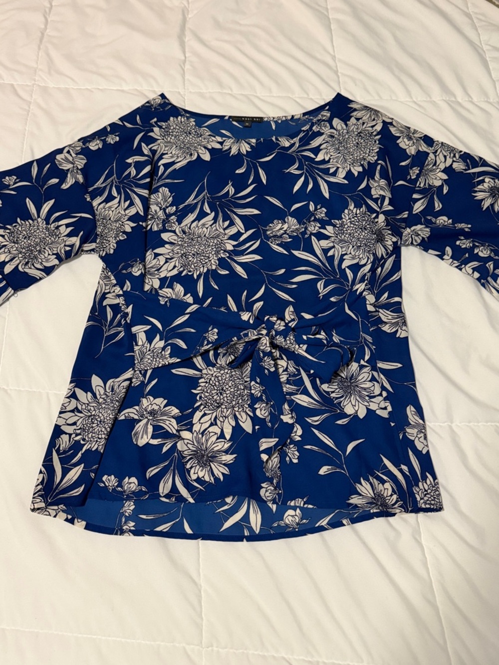 West Kei Royal Blue Floral Tie-Front Tunic
